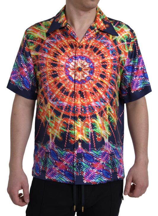 Camicia da uomo con stampa Luminarie multicolor in seta