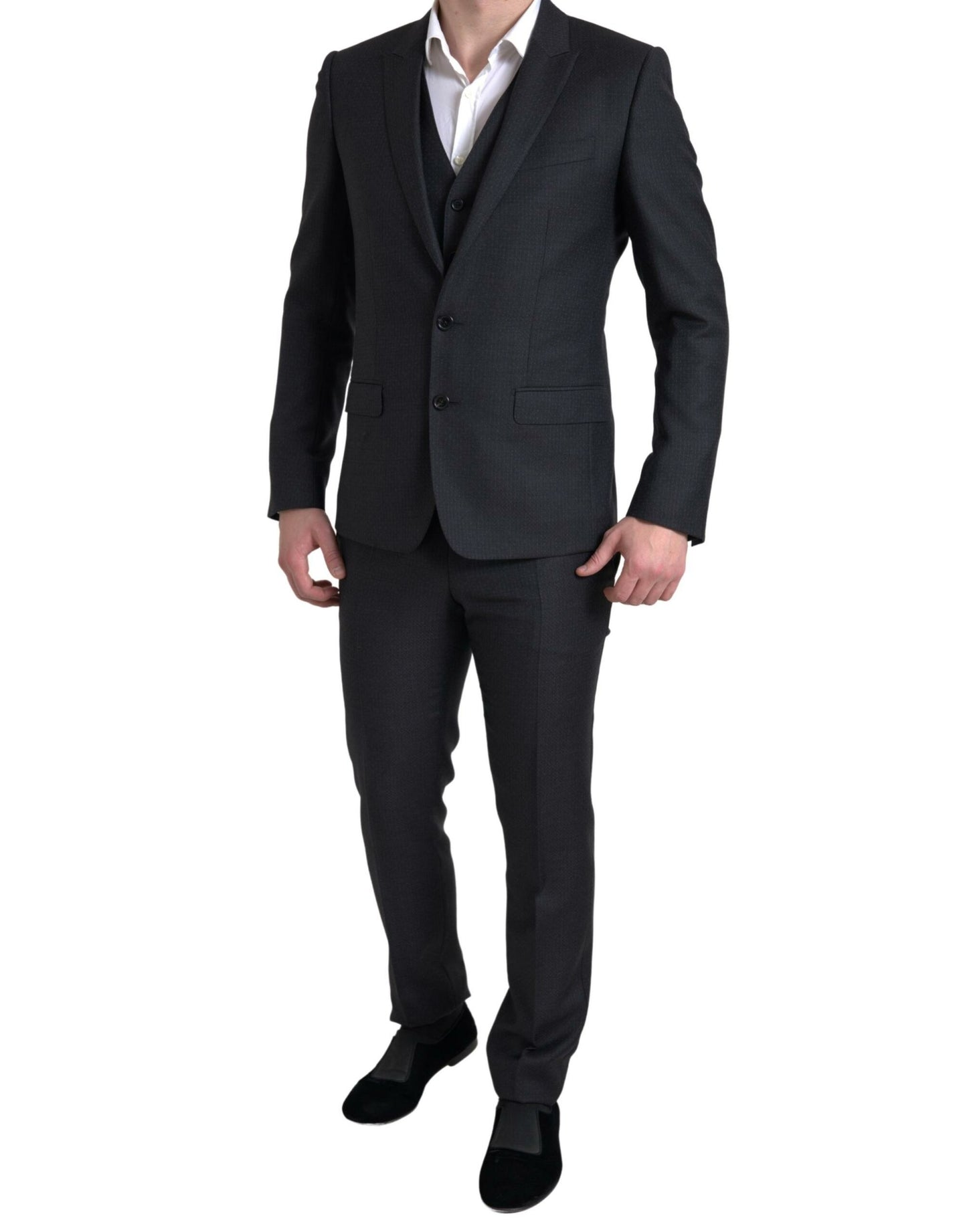 Traje MARTINI negro de 3 piezas con botonadura única