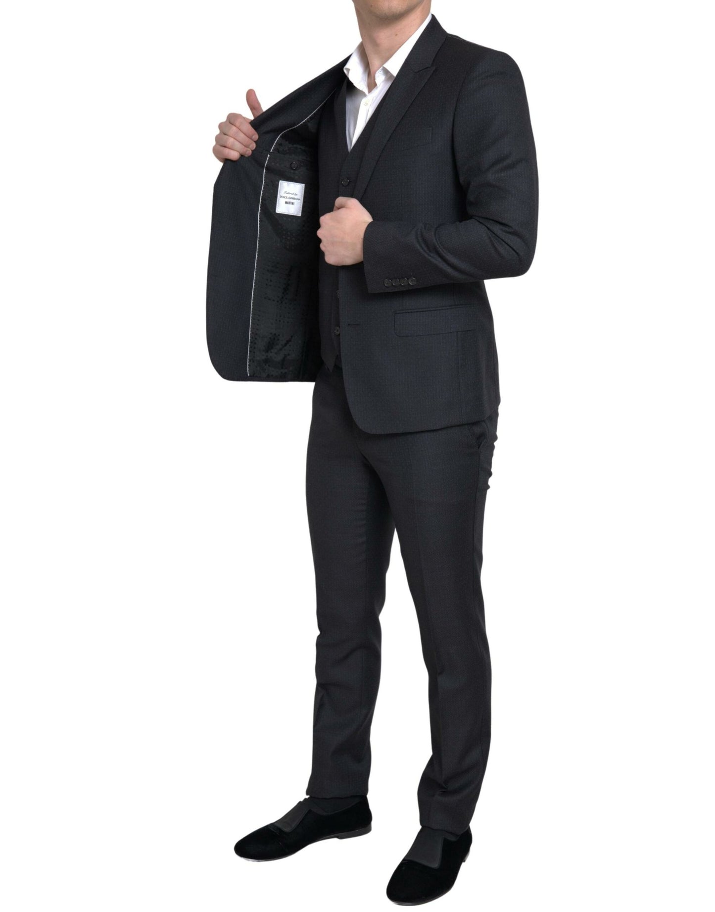 Traje MARTINI negro de 3 piezas con botonadura única