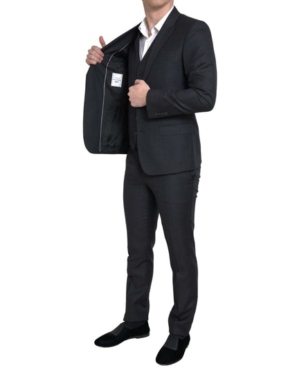 Traje MARTINI negro de 3 piezas con botonadura única