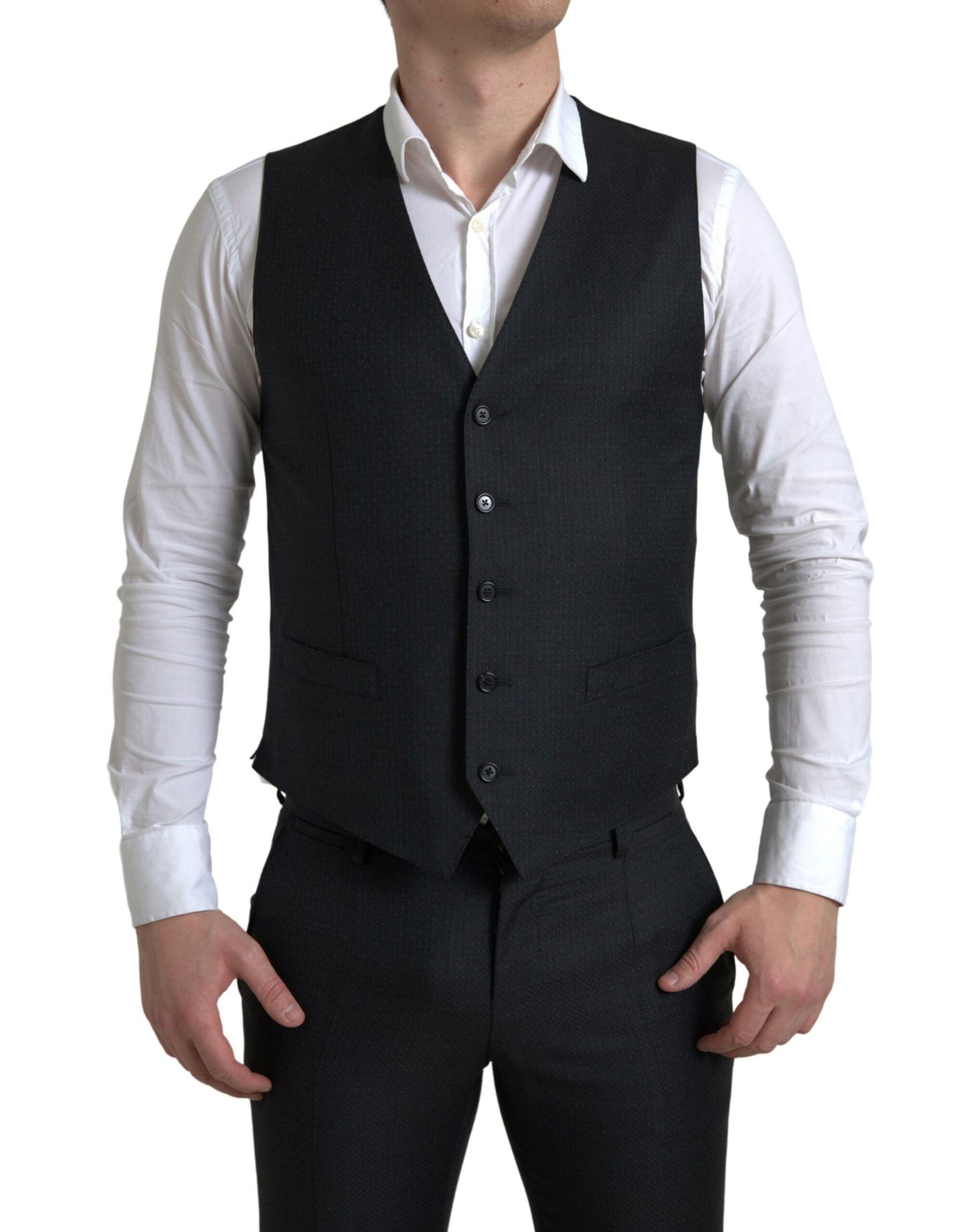 Traje MARTINI negro de 3 piezas con botonadura única