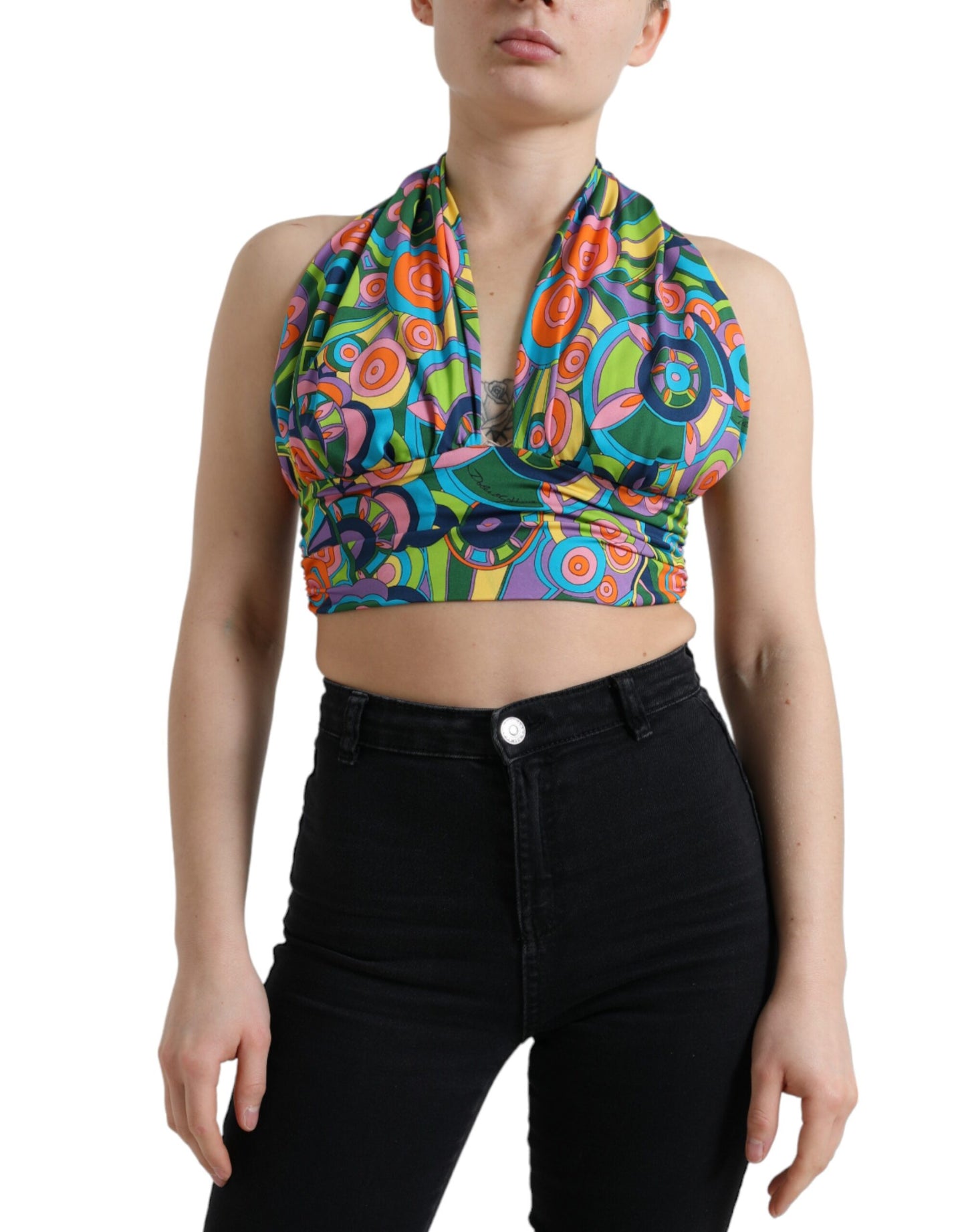 Top corto sin mangas con cuello halter multicolor
