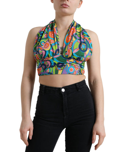 Top corto sin mangas con cuello halter multicolor