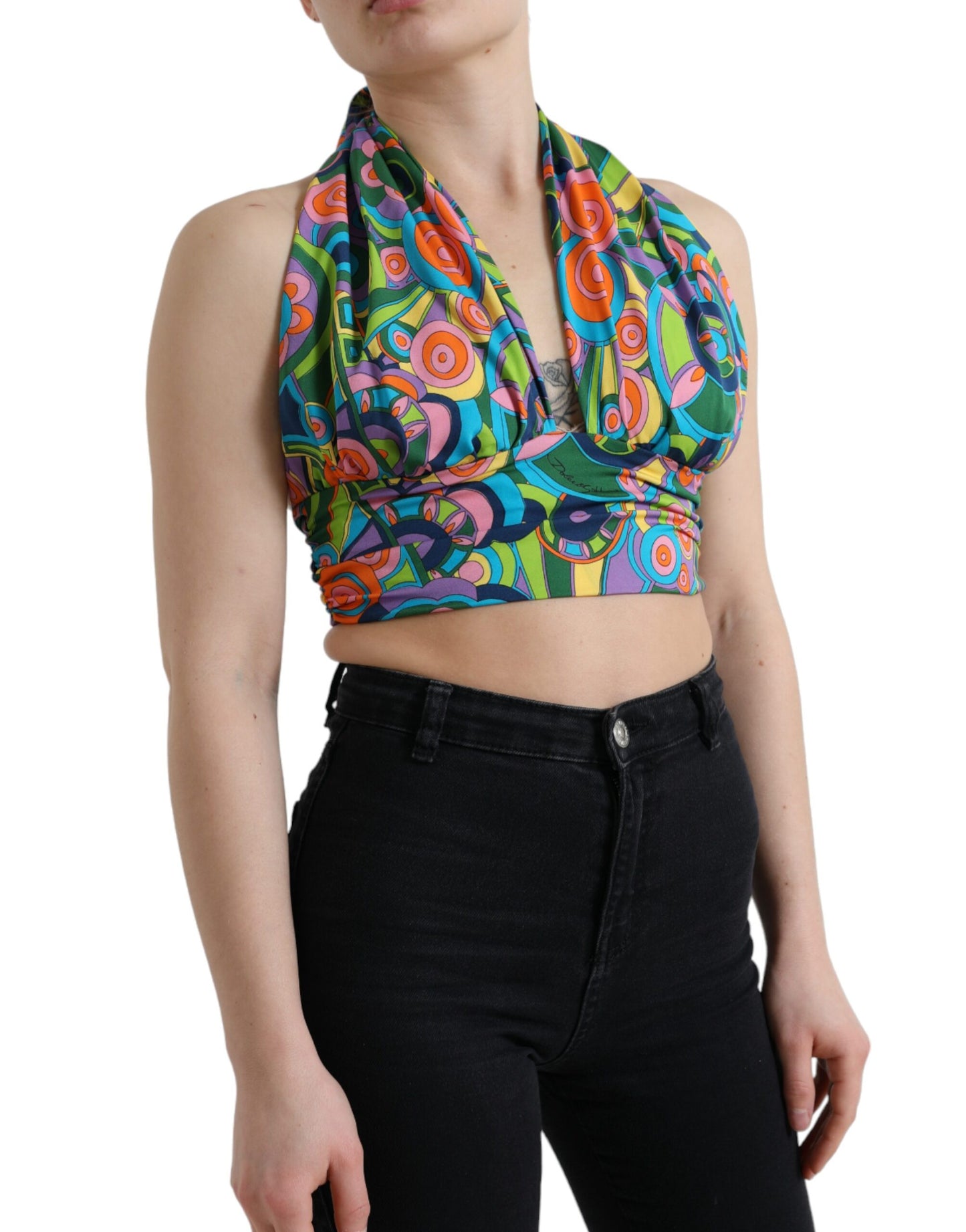 Top corto sin mangas con cuello halter multicolor