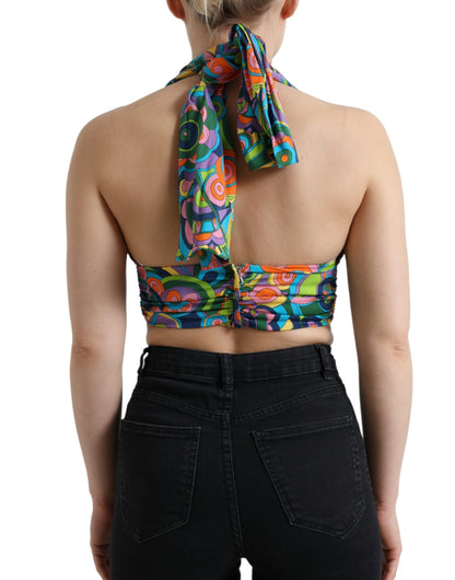Top corto sin mangas con cuello halter multicolor