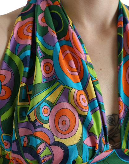 Top corto sin mangas con cuello halter multicolor