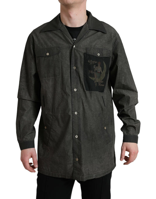 Camicia a maniche lunghe con colletto in cotone grigio scuro