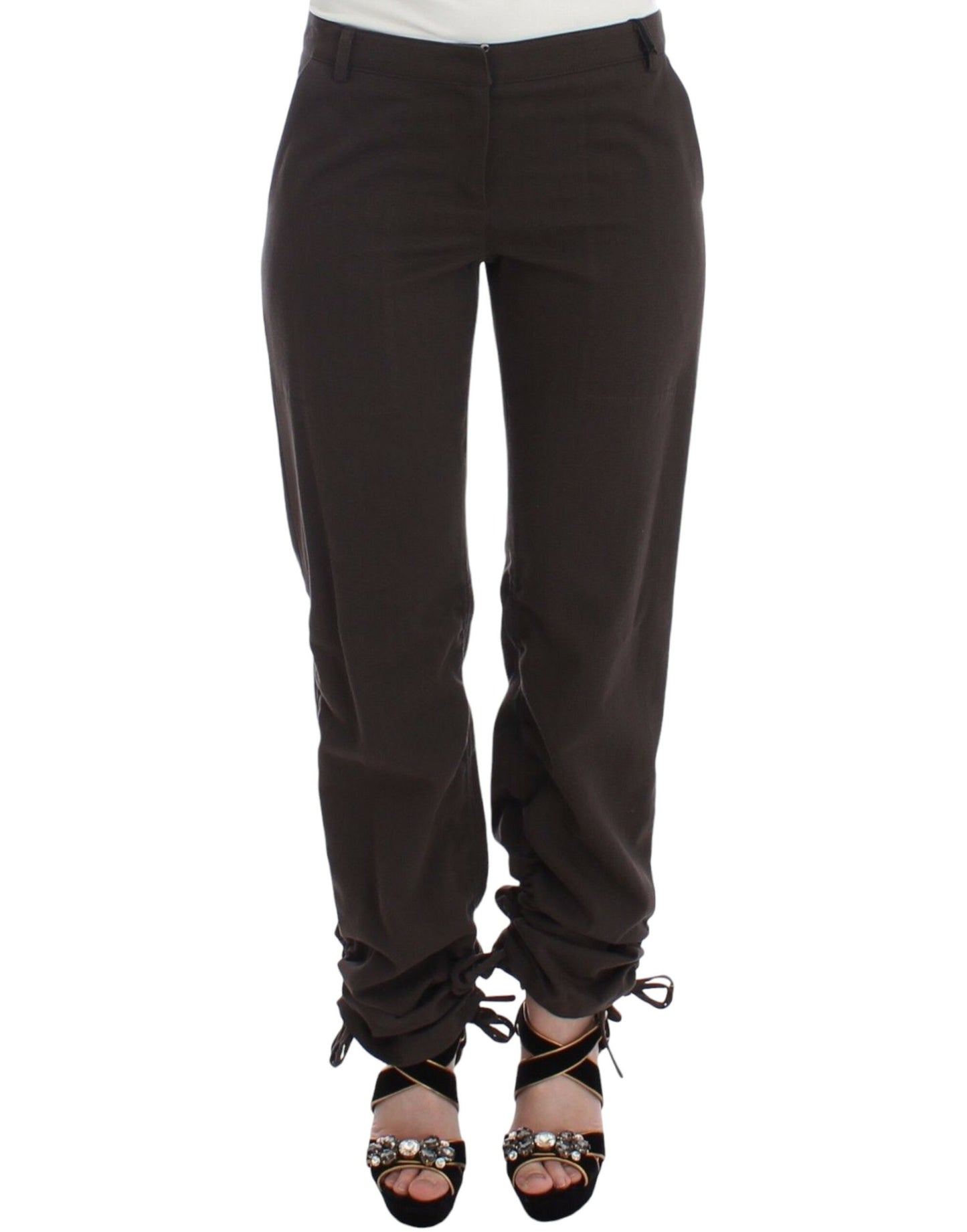 Pantaloni eleganti casual chino marroni color cachi