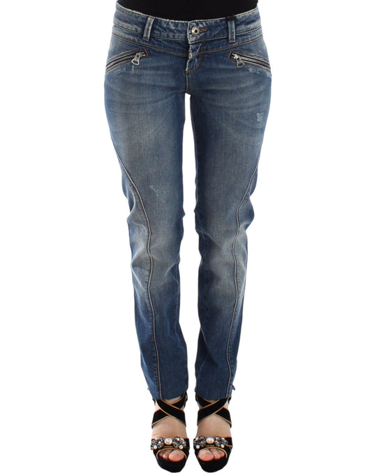 Pantaloni jeans slim blu in denim elasticizzati dritti
