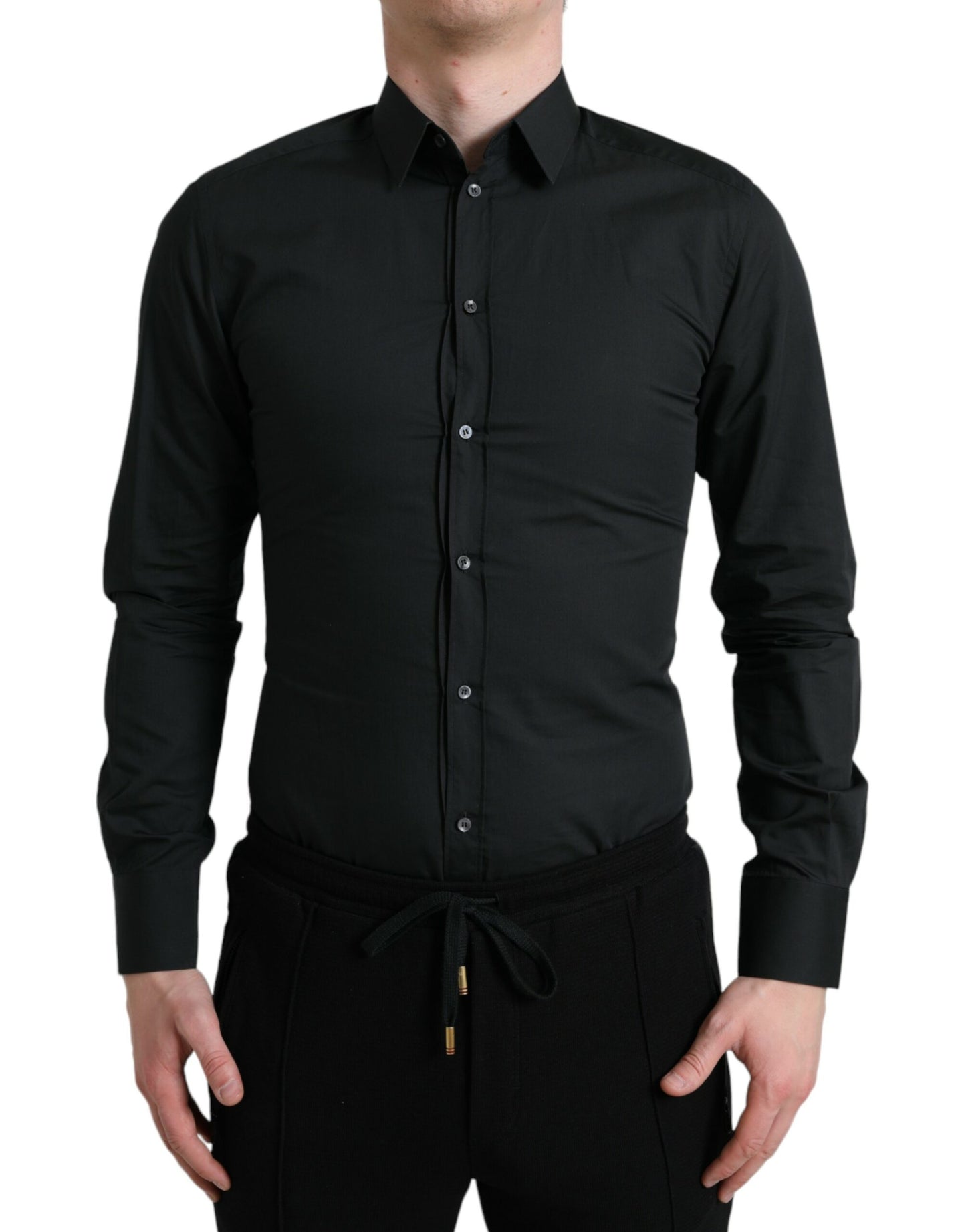 Dolce &amp; Gabbana Elegantes, schmales schwarzes Hemd aus Seidenmischung