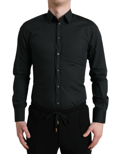 Dolce &amp; Gabbana Elegantes, schmales schwarzes Hemd aus Seidenmischung