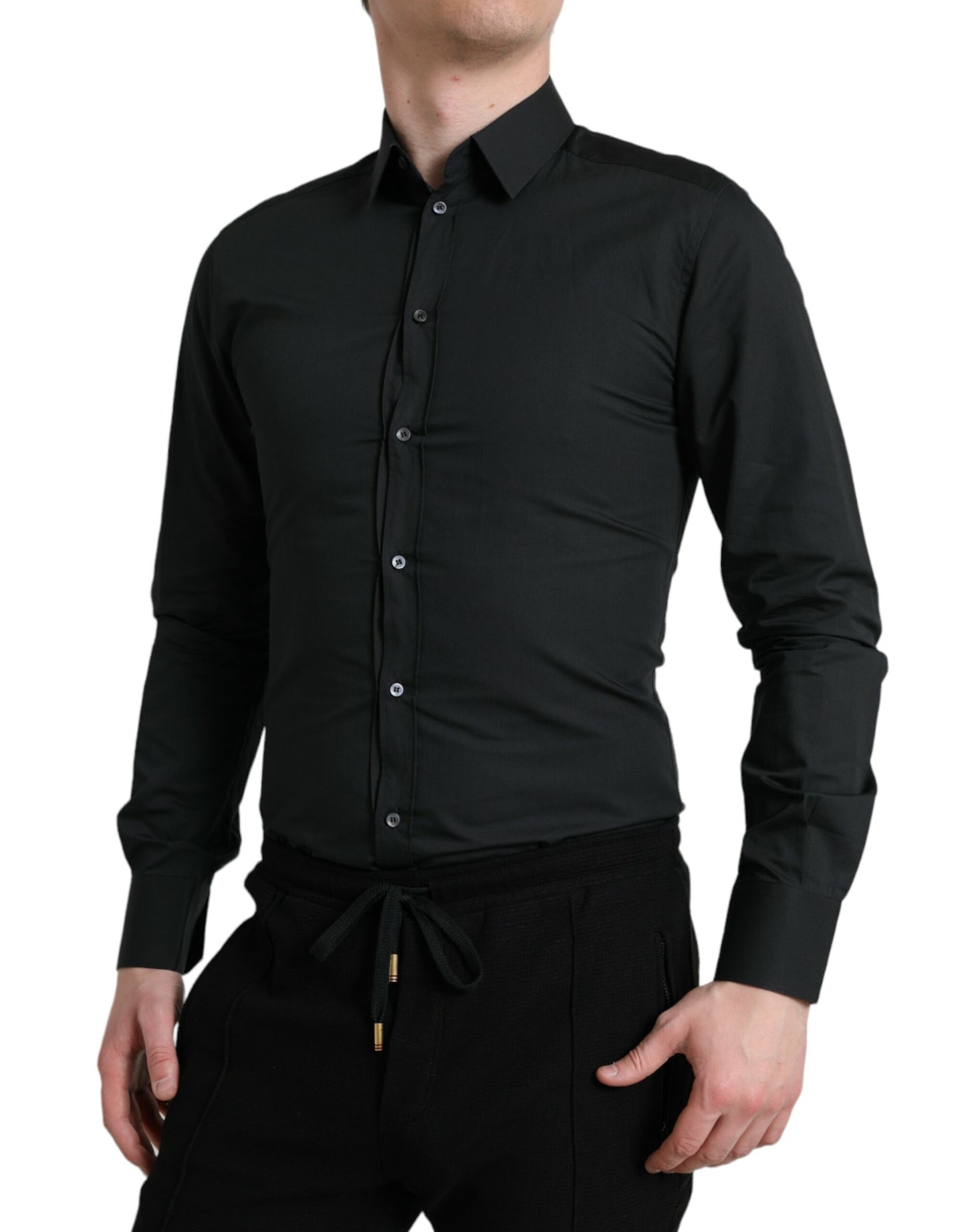Dolce &amp; Gabbana Elegantes, schmales schwarzes Hemd aus Seidenmischung