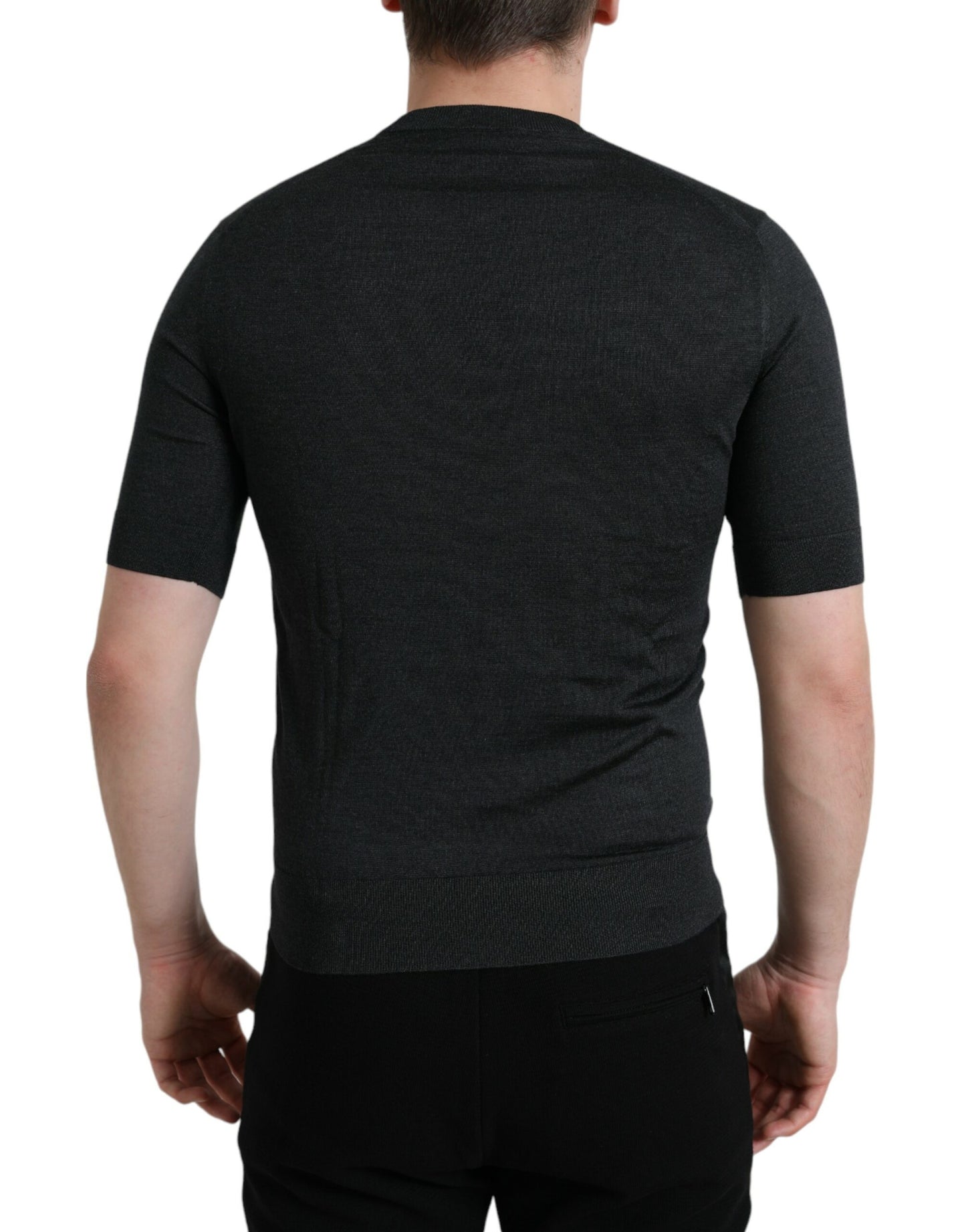 Dolce &amp; Gabbana – Elegantes T-Shirt mit Rundhalsausschnitt aus Seide in Dunkelgrau