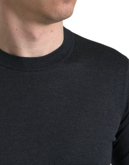 Dolce &amp; Gabbana – Elegantes T-Shirt mit Rundhalsausschnitt aus Seide in Dunkelgrau
