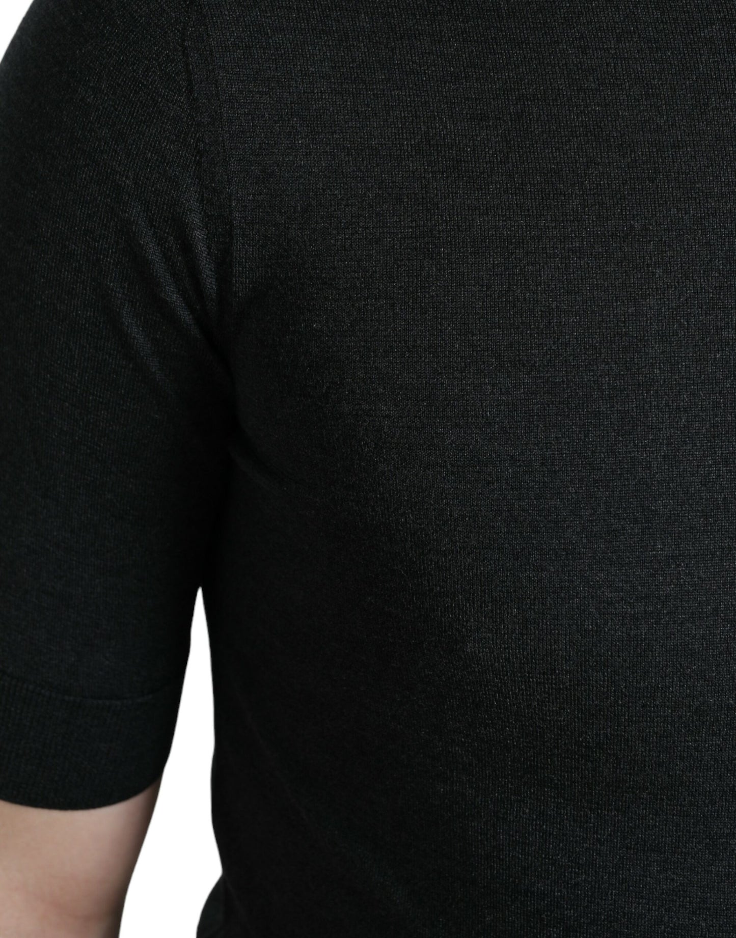 Dolce &amp; Gabbana – Elegantes T-Shirt mit Rundhalsausschnitt aus Seide in Dunkelgrau