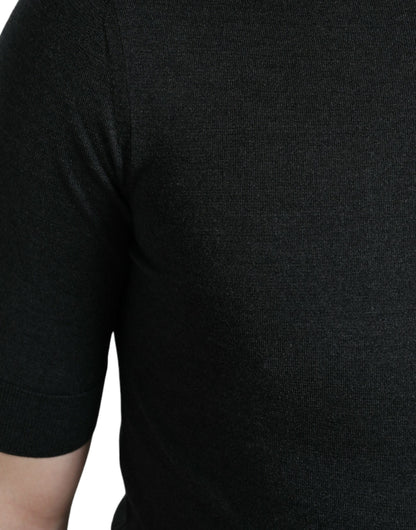 Dolce &amp; Gabbana – Elegantes T-Shirt mit Rundhalsausschnitt aus Seide in Dunkelgrau