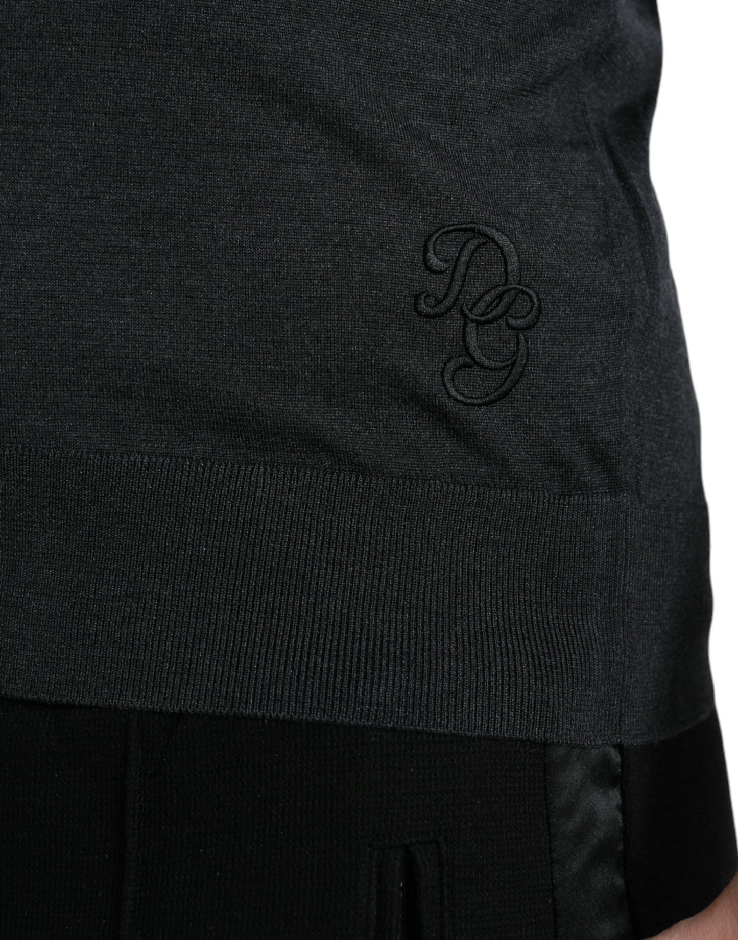 Dolce &amp; Gabbana – Elegantes T-Shirt mit Rundhalsausschnitt aus Seide in Dunkelgrau