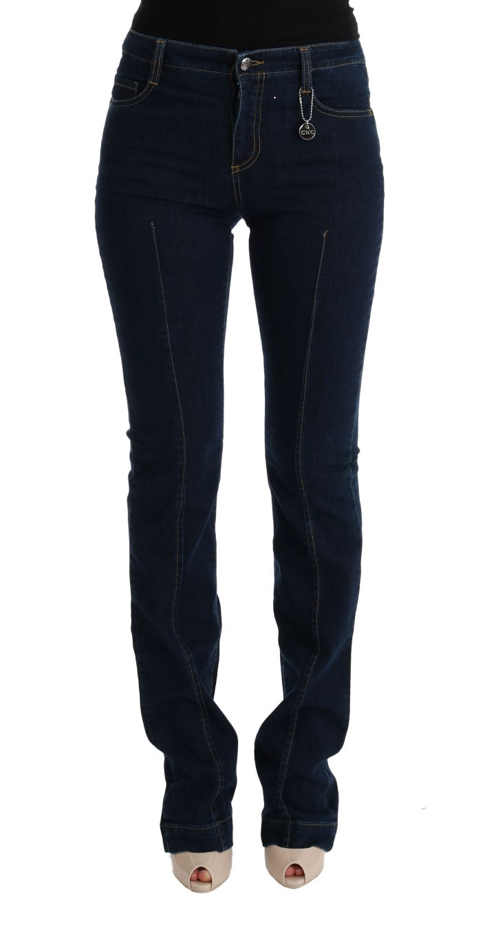 Jeans svasati bootcut in cotone blu