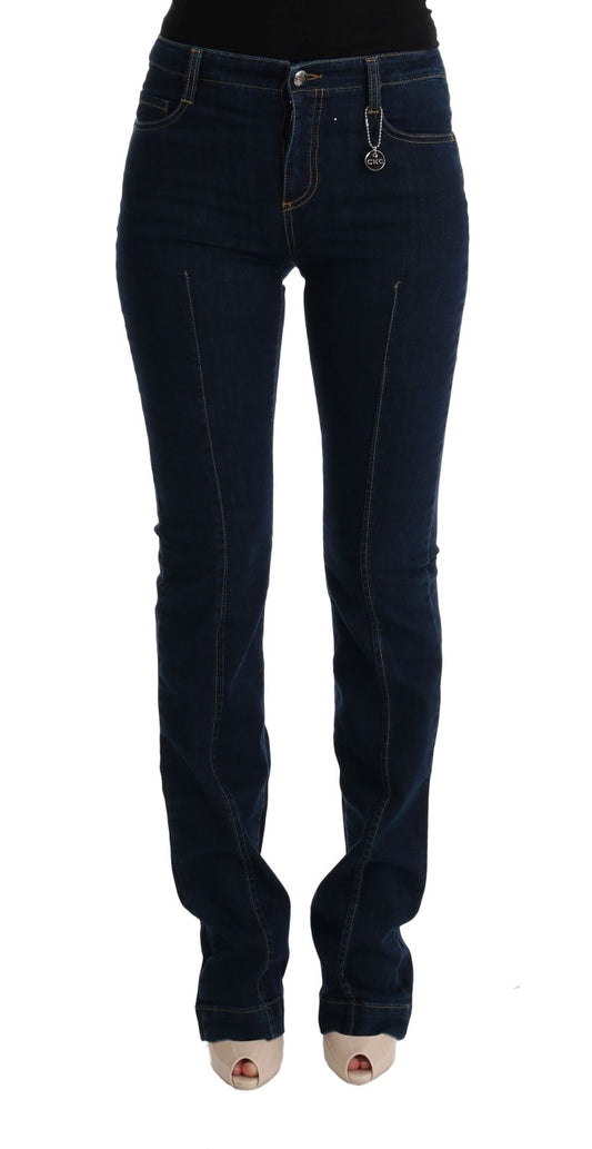 Jeans svasati bootcut in cotone blu