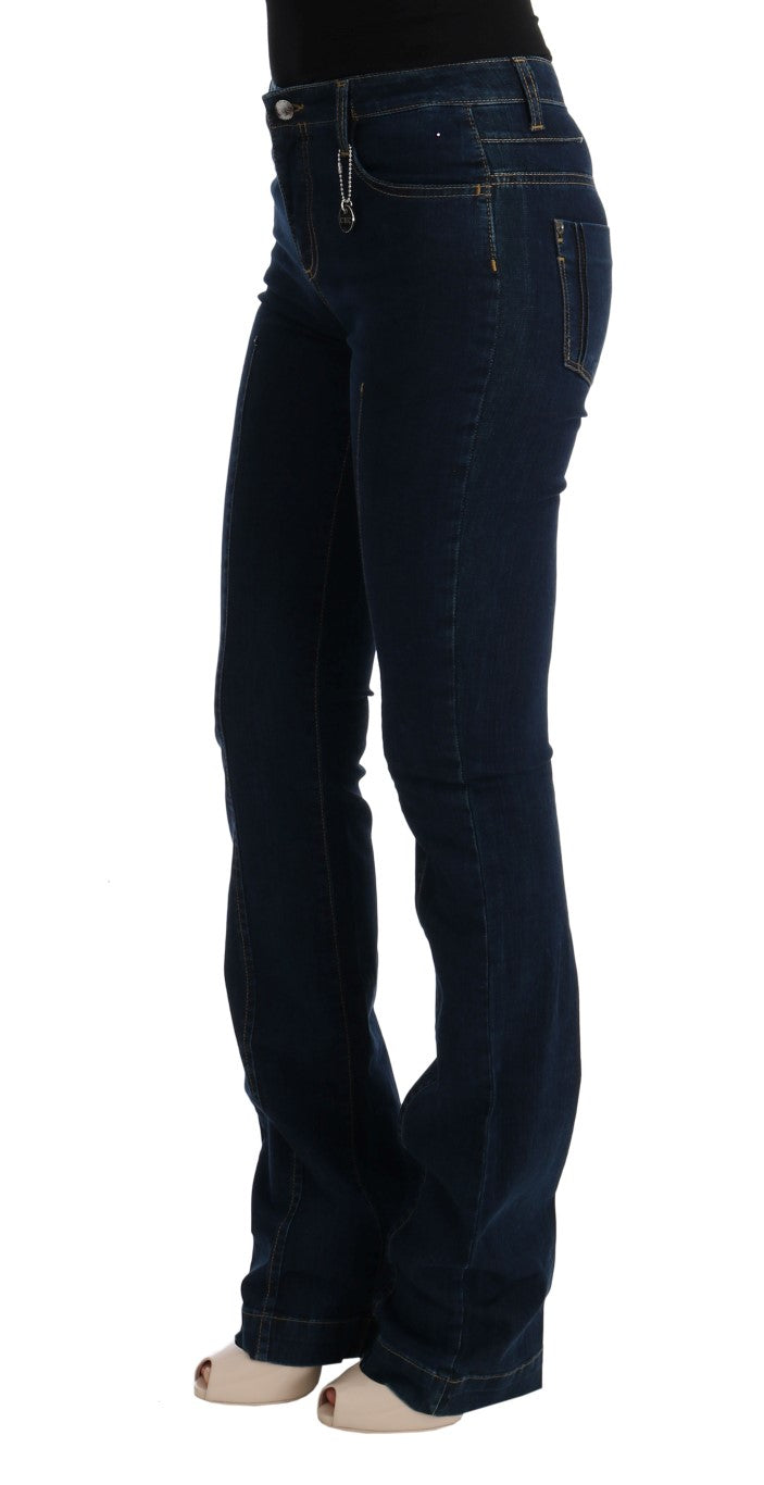 Jeans svasati bootcut in cotone blu