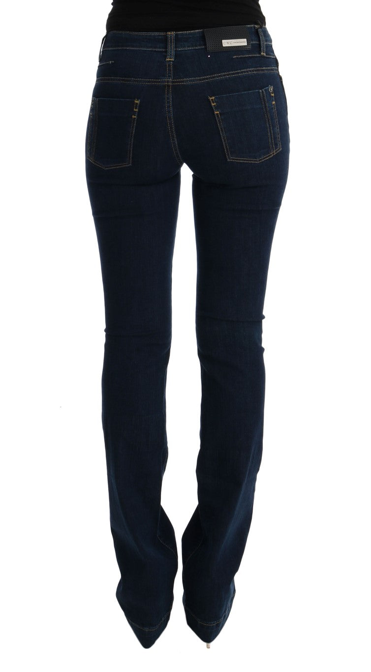 Jeans svasati bootcut in cotone blu