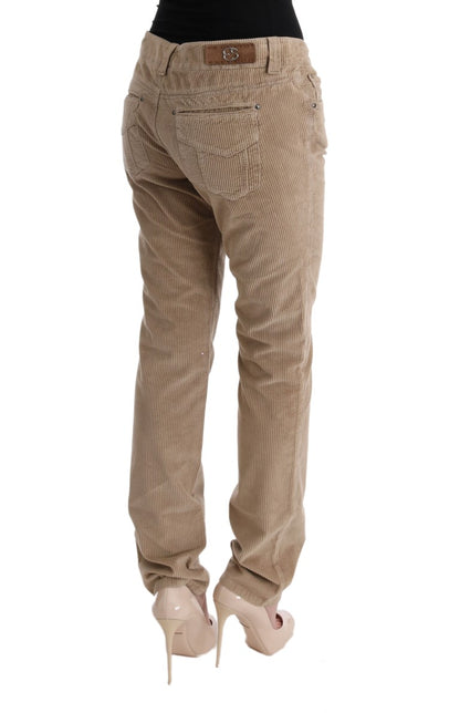 Pantaloni vestibilità regolare in velluto di cotone beige
