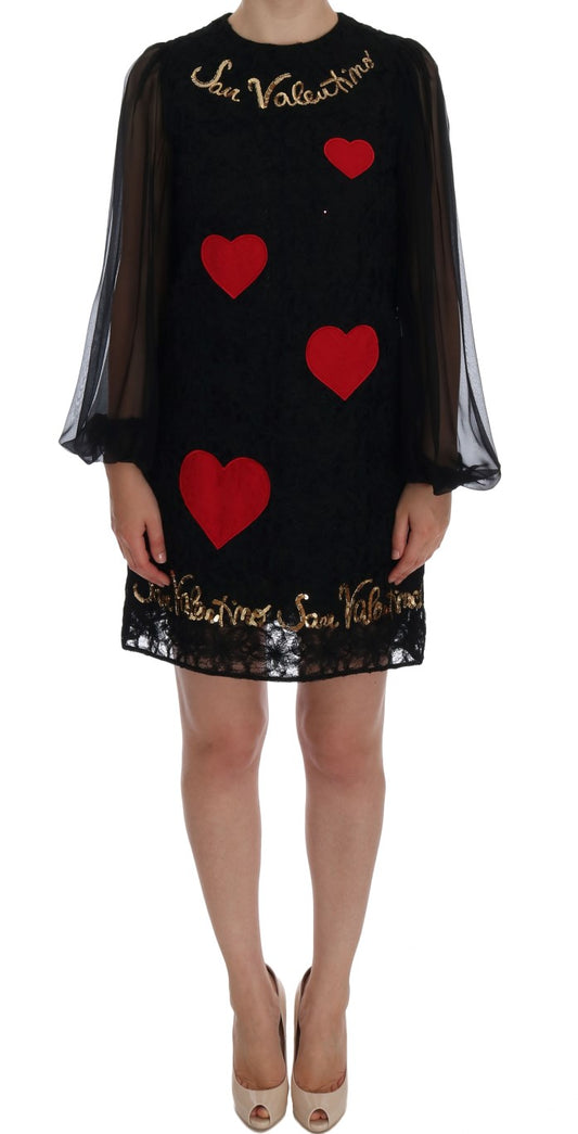 Dolce & Gabbana Schwarzes Spitzenbesetztes Pailletten-Kleid