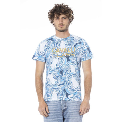 T-shirt pour homme en coton bleu clair Cavalli Class