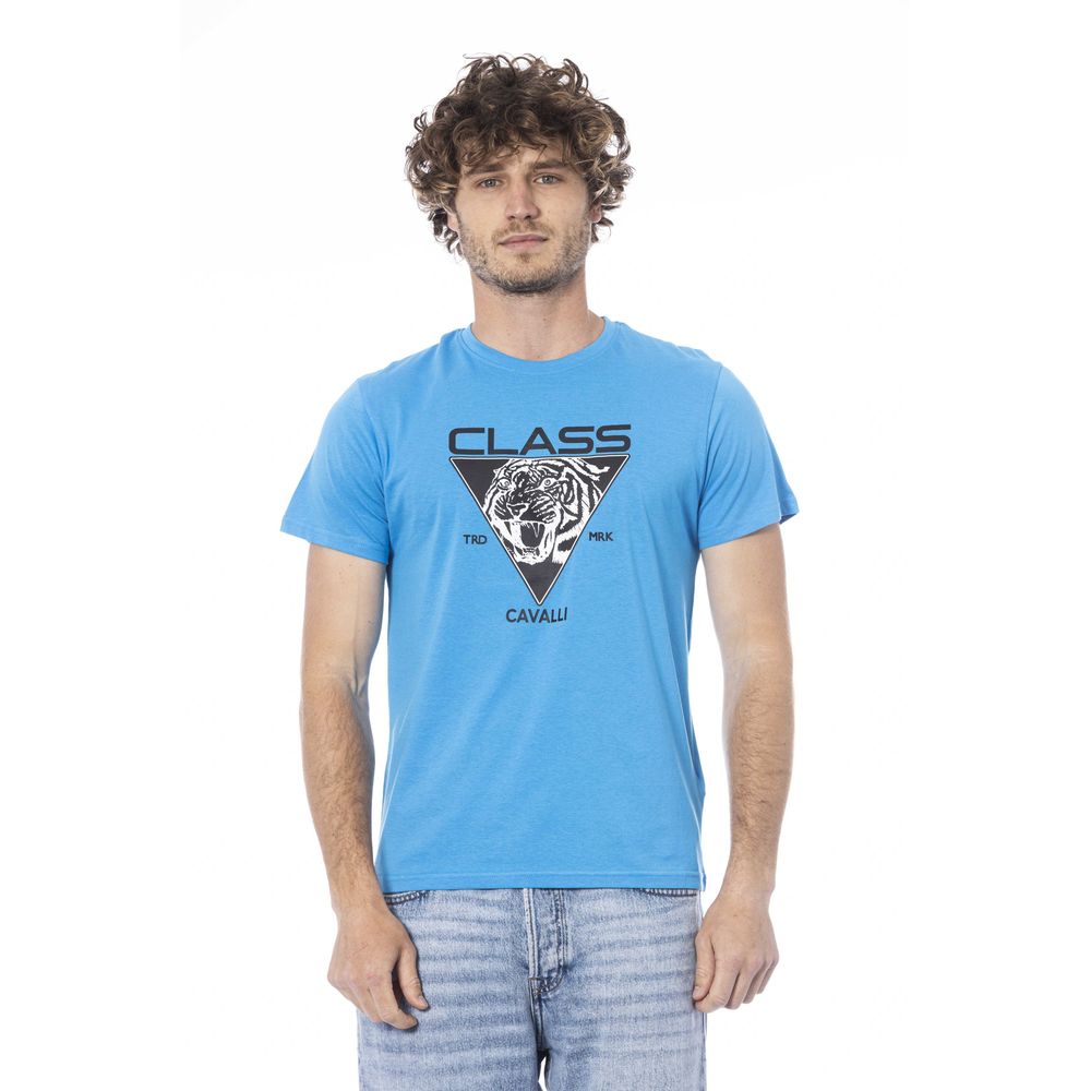 T-shirt pour homme en coton bleu clair Cavalli Class