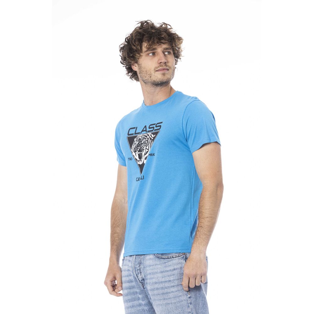 T-shirt pour homme en coton bleu clair Cavalli Class