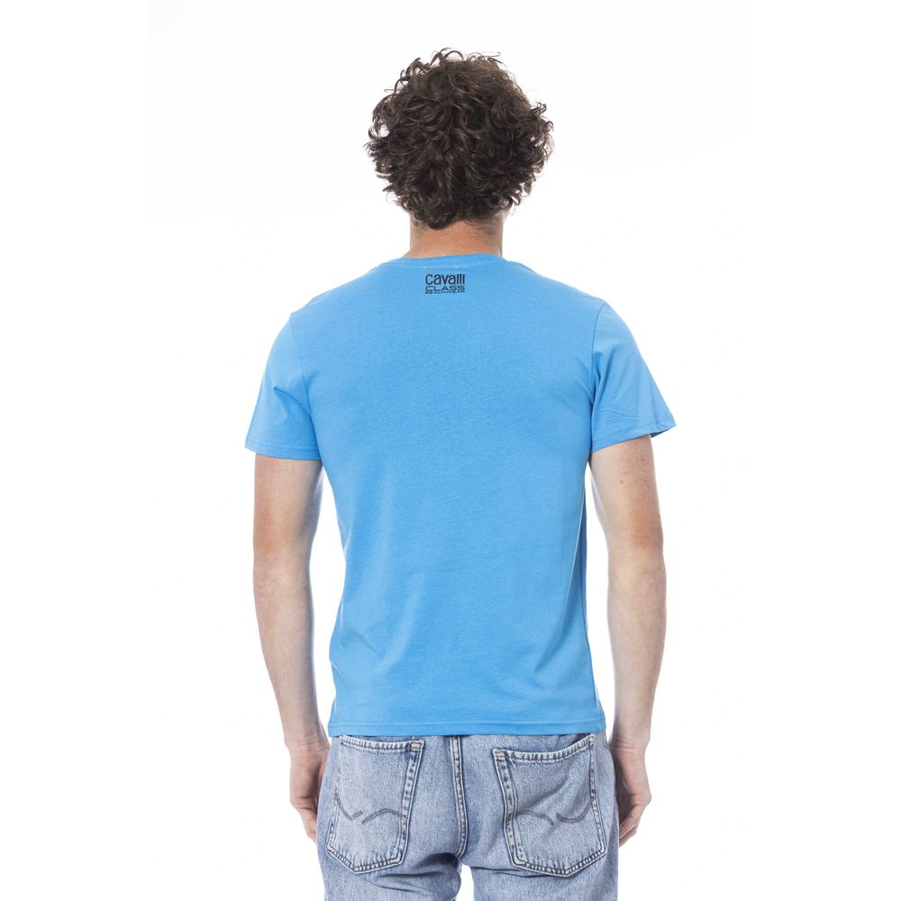 T-shirt pour homme en coton bleu clair Cavalli Class
