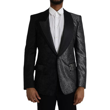 Dolce &amp; Gabbana – Einreihiger Blazer aus schwarzer und silberner Seide