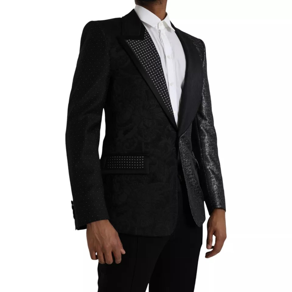 Dolce &amp; Gabbana – Einreihiger Blazer aus schwarzer und silberner Seide