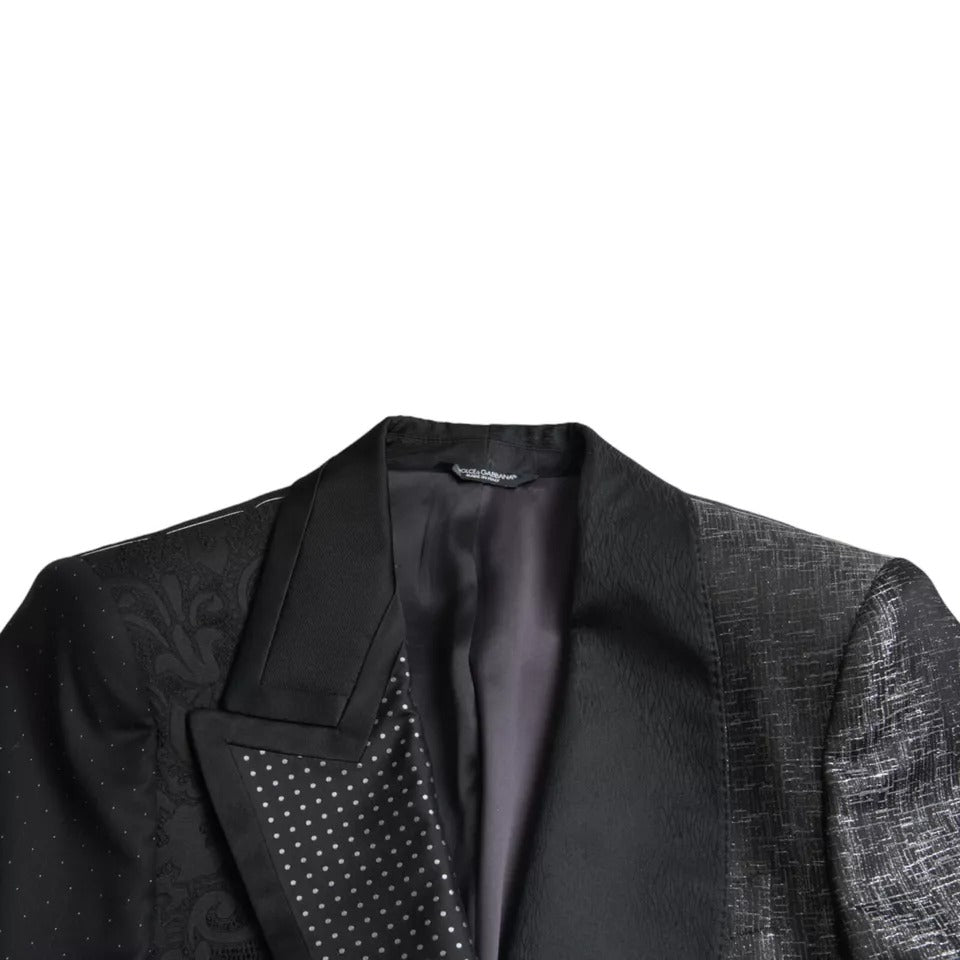 Dolce &amp; Gabbana – Einreihiger Blazer aus schwarzer und silberner Seide
