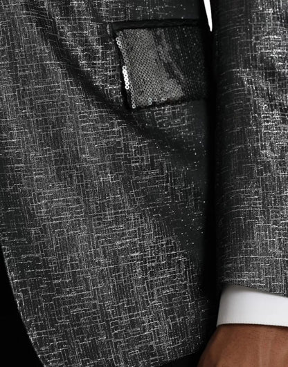 Dolce &amp; Gabbana – Einreihiger Blazer aus schwarzer und silberner Seide