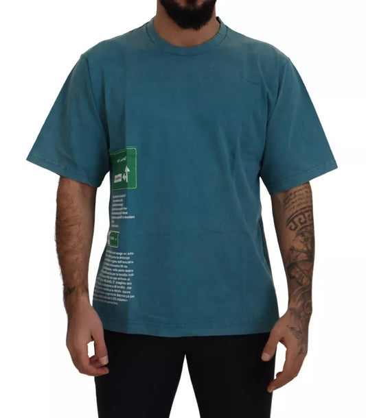 Dolce &amp; Gabbana – T-Shirt aus Baumwolle mit Rundhalsausschnitt und Logo-Print in Blau
