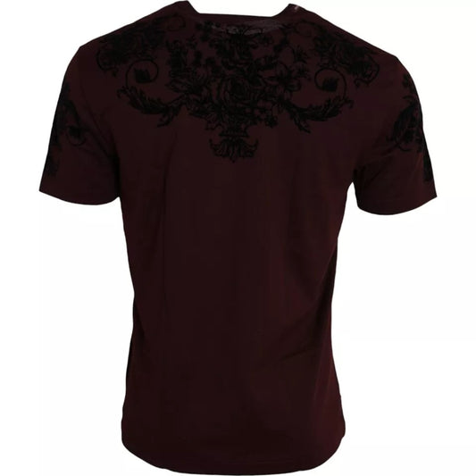 Dolce &amp; Gabbana – T-Shirt mit Rundhalsausschnitt und Blumenmuster in Dunkelbraun mit DG-Krone für Herren
