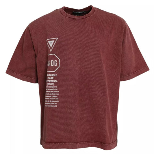 Dolce &amp; Gabbana – T-Shirt mit Rundhalsausschnitt und kurzen Ärmeln und kastanienbraunem Print