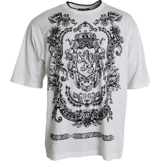 Dolce &amp; Gabbana – Weißes T-Shirt mit Rundhalsausschnitt aus Baumwolle mit Löwenkrone-Logo