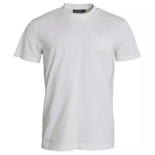 Dolce &amp; Gabbana – Weißes T-Shirt aus Baumwolle mit Rundhalsausschnitt und Logoprägung