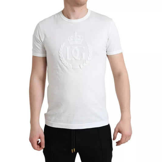 Dolce &amp; Gabbana – Weißes T-Shirt mit Rundhalsausschnitt und Logoprägung und kurzen Ärmeln