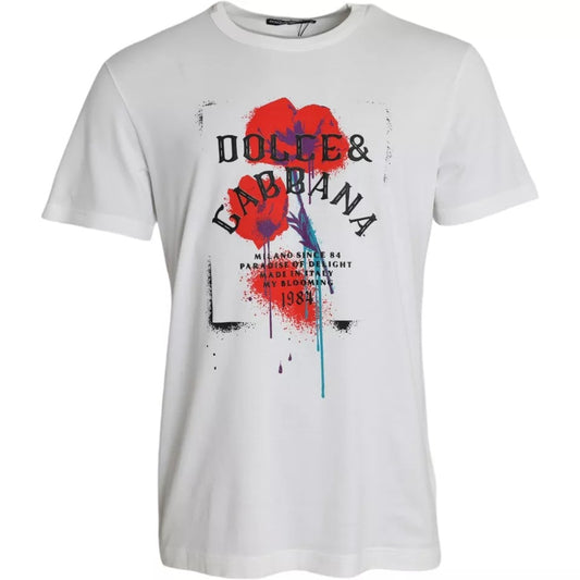 Dolce &amp; Gabbana – Weißes T-Shirt aus Baumwolle mit Rundhalsausschnitt und Blumenmuster