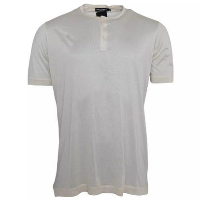 Dolce &amp; Gabbana – Weißes, kurzes Seiden-T-Shirt mit Knopfverschluss
