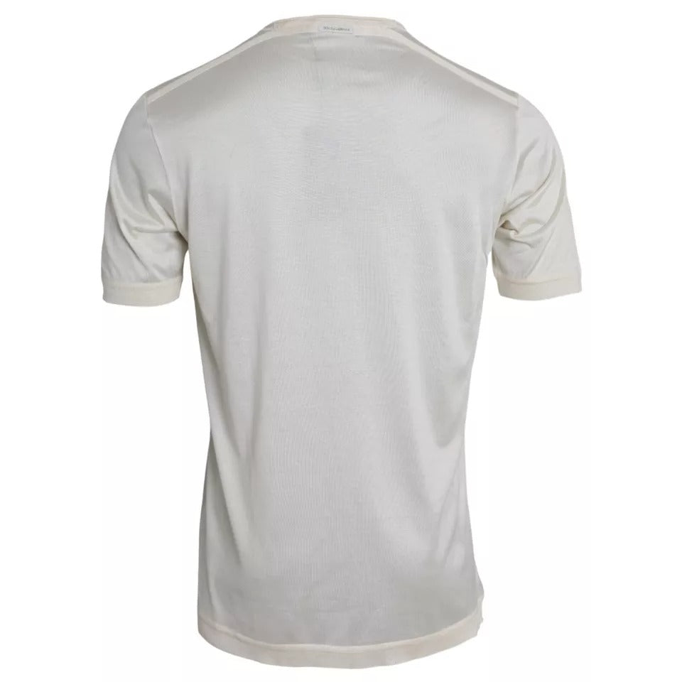 Dolce &amp; Gabbana – Weißes, kurzes Seiden-T-Shirt mit Knopfverschluss