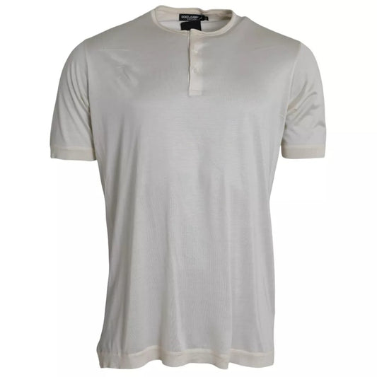 Dolce &amp; Gabbana – Weißes, kurzes Seiden-T-Shirt mit Knopfverschluss