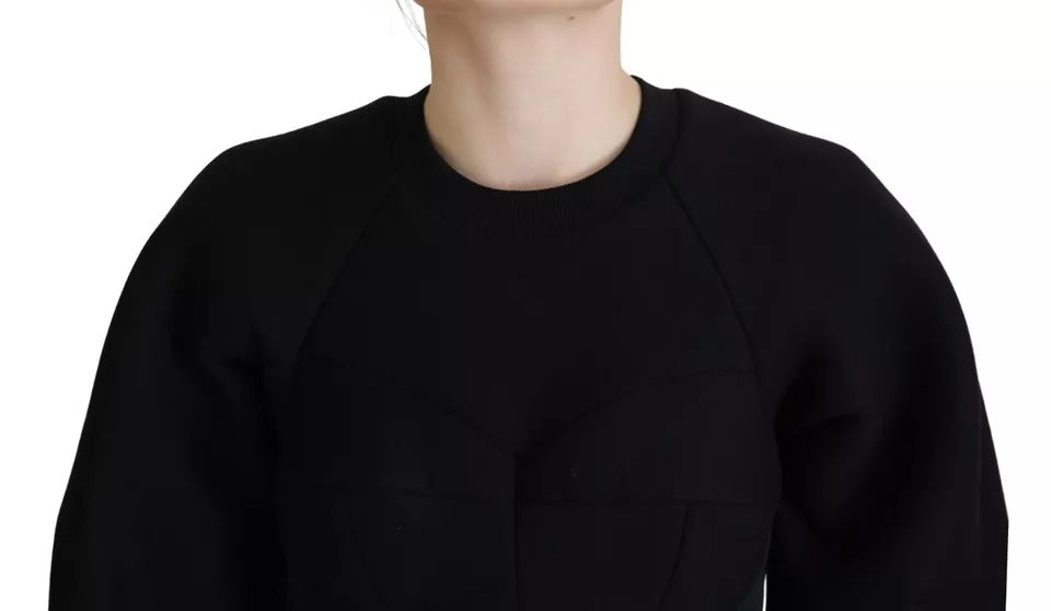 Dolce &amp; Gabbana – Schwarzes, langärmliges Minikleid aus Baumwolle in A-Linie