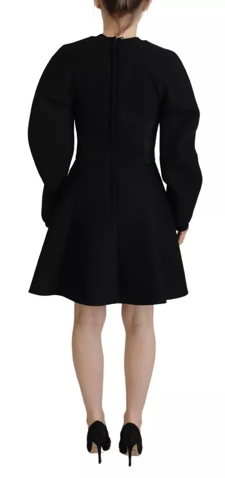 Dolce &amp; Gabbana – Schwarzes, langärmliges Minikleid aus Baumwolle in A-Linie