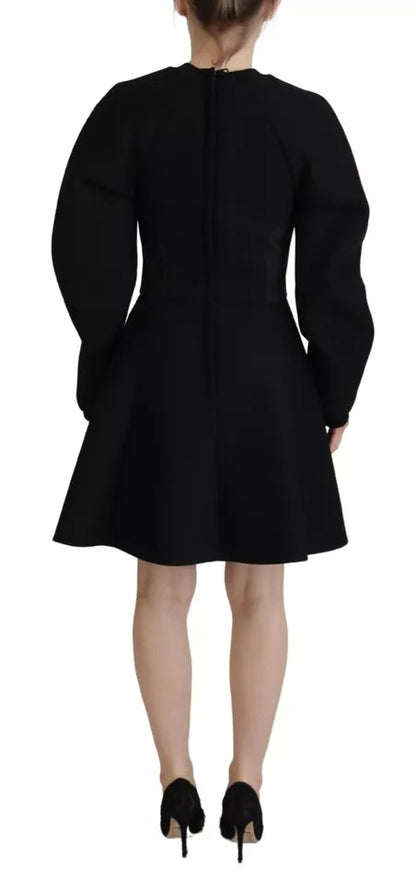 Dolce &amp; Gabbana – Schwarzes, langärmliges Minikleid aus Baumwolle in A-Linie