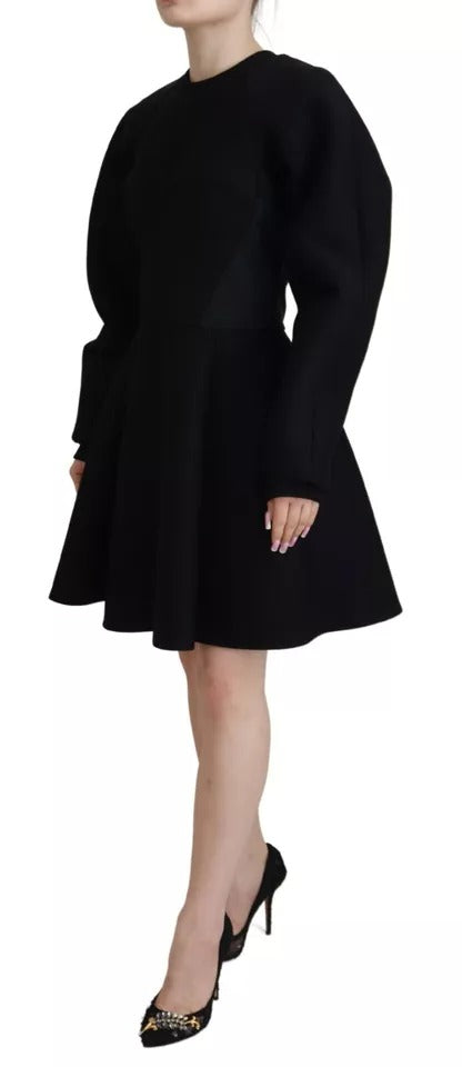 Dolce &amp; Gabbana – Schwarzes, langärmliges Minikleid aus Baumwolle in A-Linie
