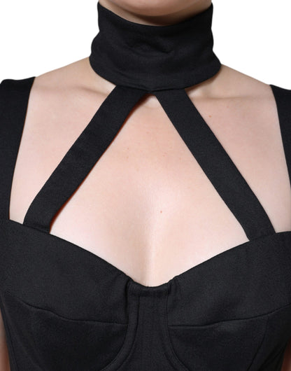 Dolce &amp; Gabbana – Schwarzes, ärmelloses, figurbetontes Minikleid mit Cut-outs